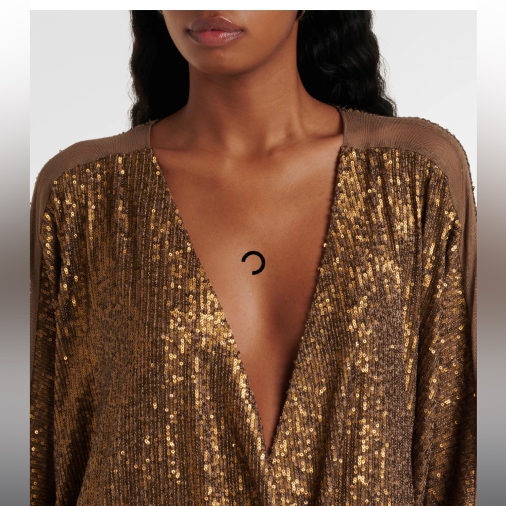 Norma Kamali Bronze Sequin Long Sleeve Dress - Picture 2 of 13